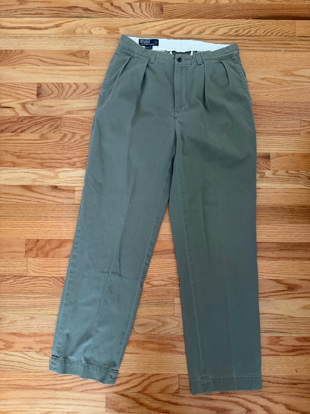 Vintage Polo Ralph Lauren Classic Pleated Chino Pants Olive Green 32x32